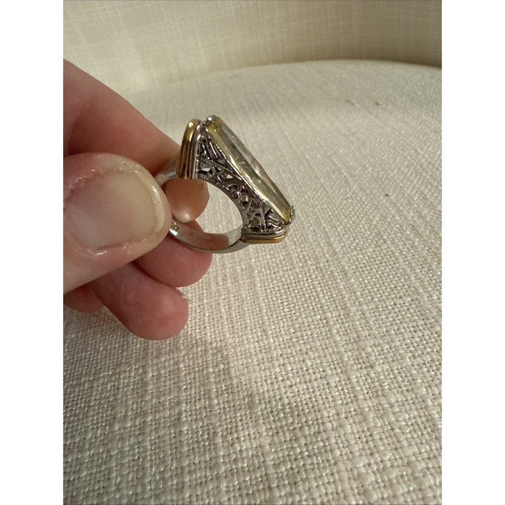 Silver And Gold Color Yellow Man Made Rectangle‎ Stone Ring 18kGE Size 5 3/4
